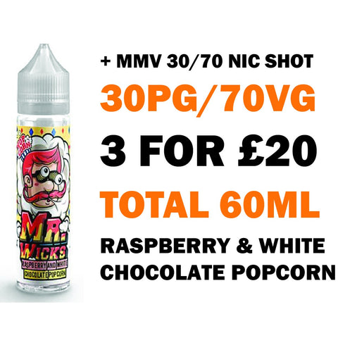 Raspberry & White Chocolate Popcorn 50ml Shortfill - Mr Wicks